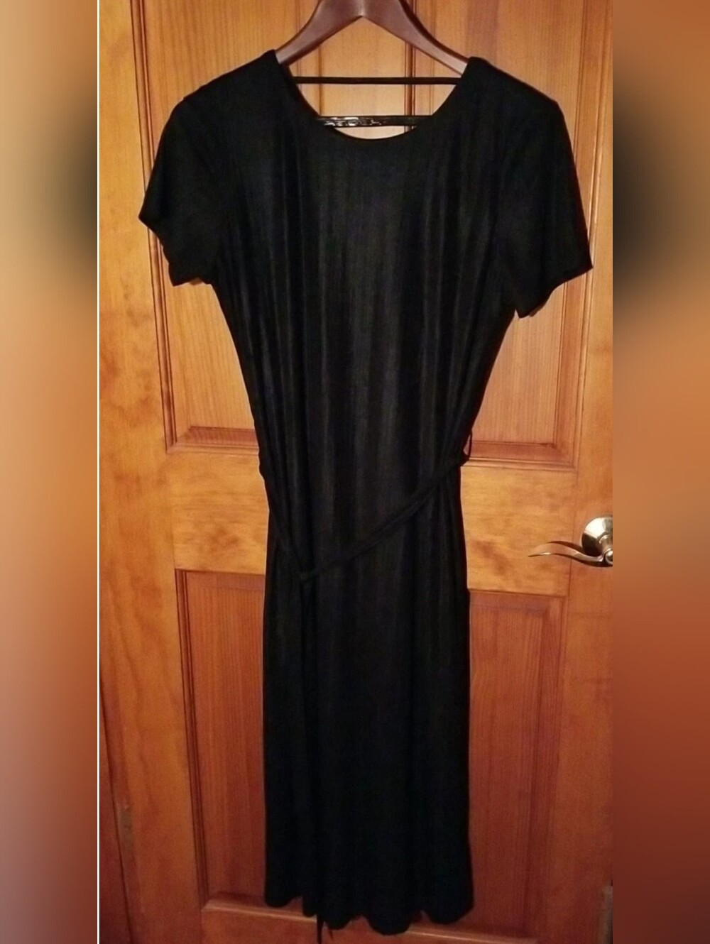 Classic Black Short-Sleeve Dress with Waist Tie By Just One Answer Medium NWT
